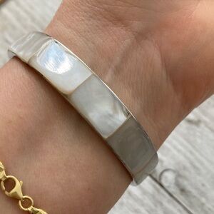 Elegant Silver and White Abalone Shell Bracelet